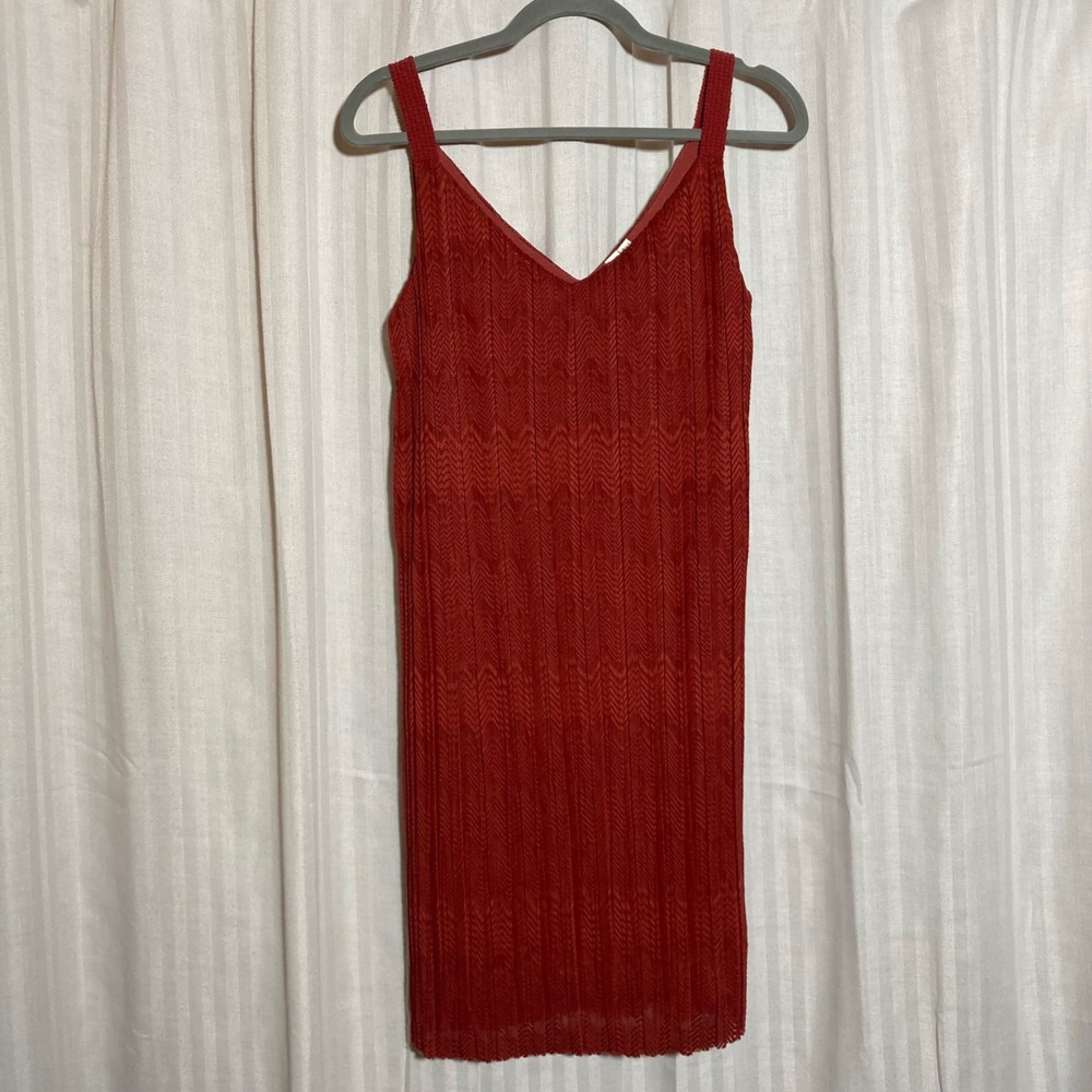 Meadow Rue Anthropologie Rust Orange Chevron Lace Sheath Dress 2 Boho Chic Indie